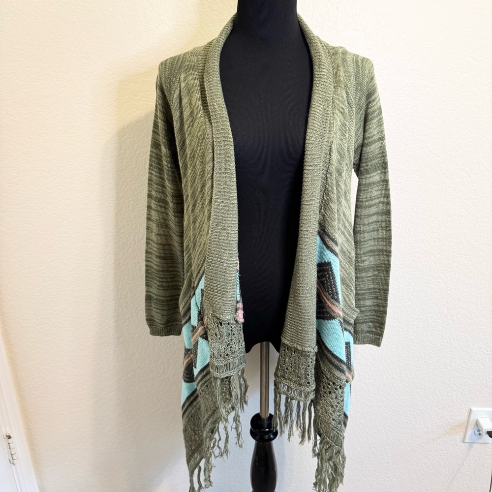 Altar'd State Sage Green Knit Cardigan with Fringe and Pockets - S - Picture 1 of 14